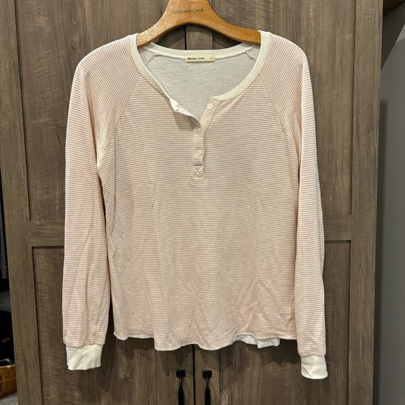Marine Layer Small Double Knit Henley Top Striped Long Sleeve Pink White Shirt - Picture 1 of 11